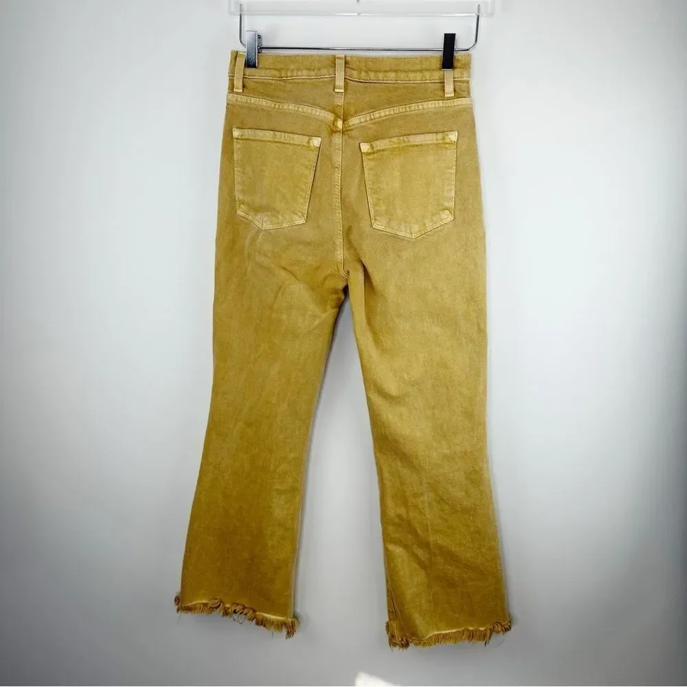 J Brand Julia Frayed-Hem Flared-Leg Cotton Blend‎ Jeans in Litho Gold Sz 26